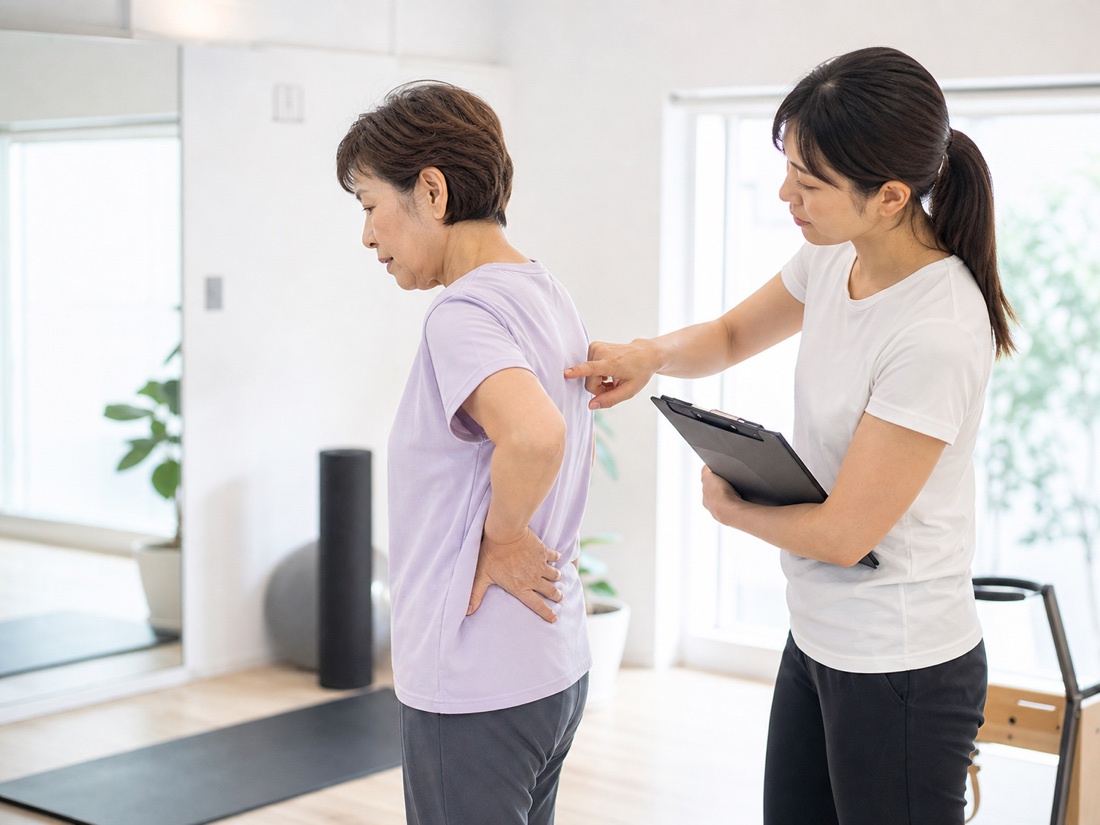 痛みや姿勢を評価している様子