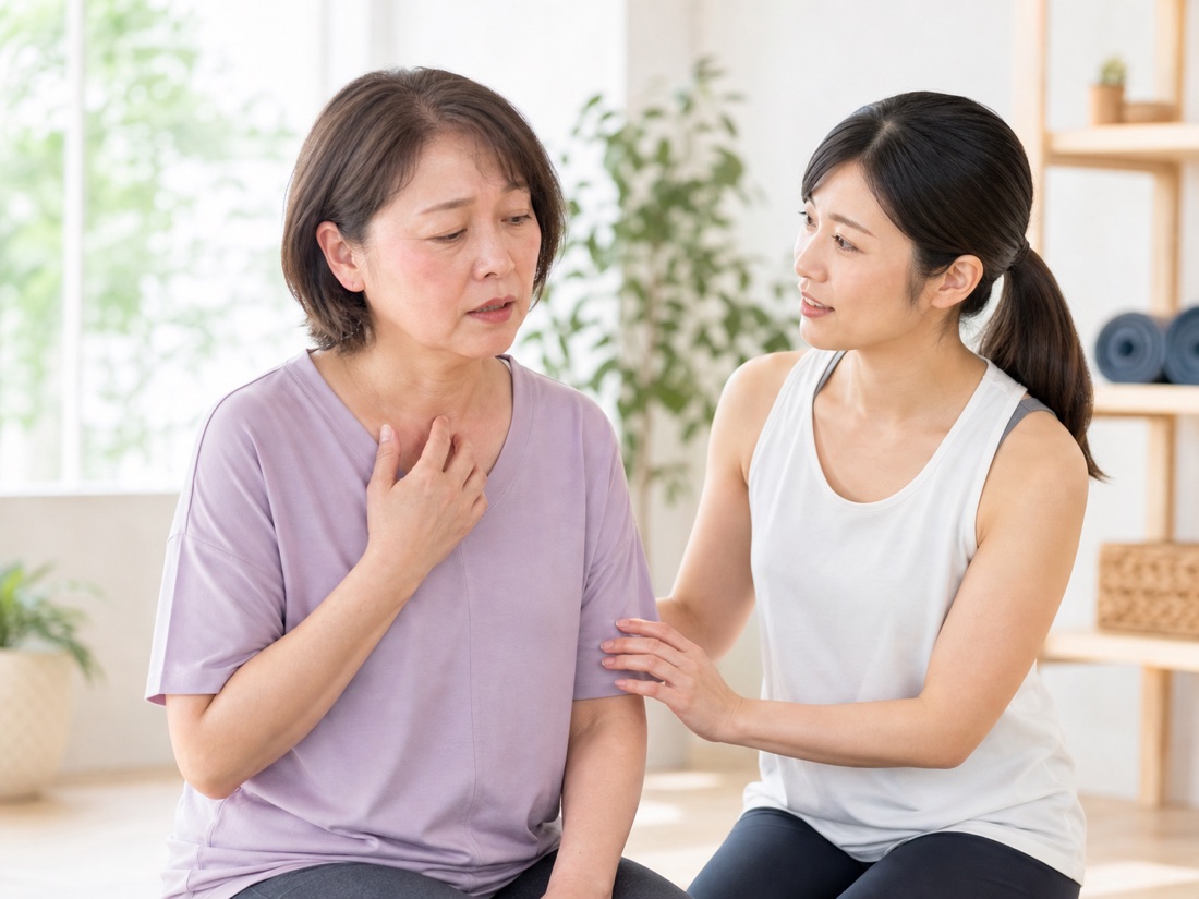 女性の体の変化や不安に寄り添って相談している様子