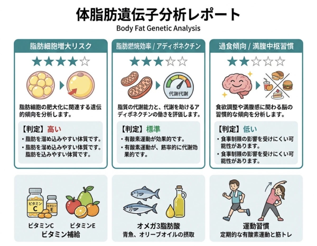 体脂肪遺伝子分析レポートのイメージ